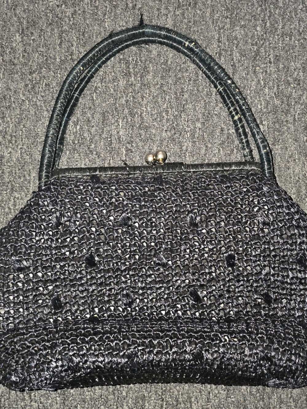 Handwoven Black Evening Clutch with Top Handle